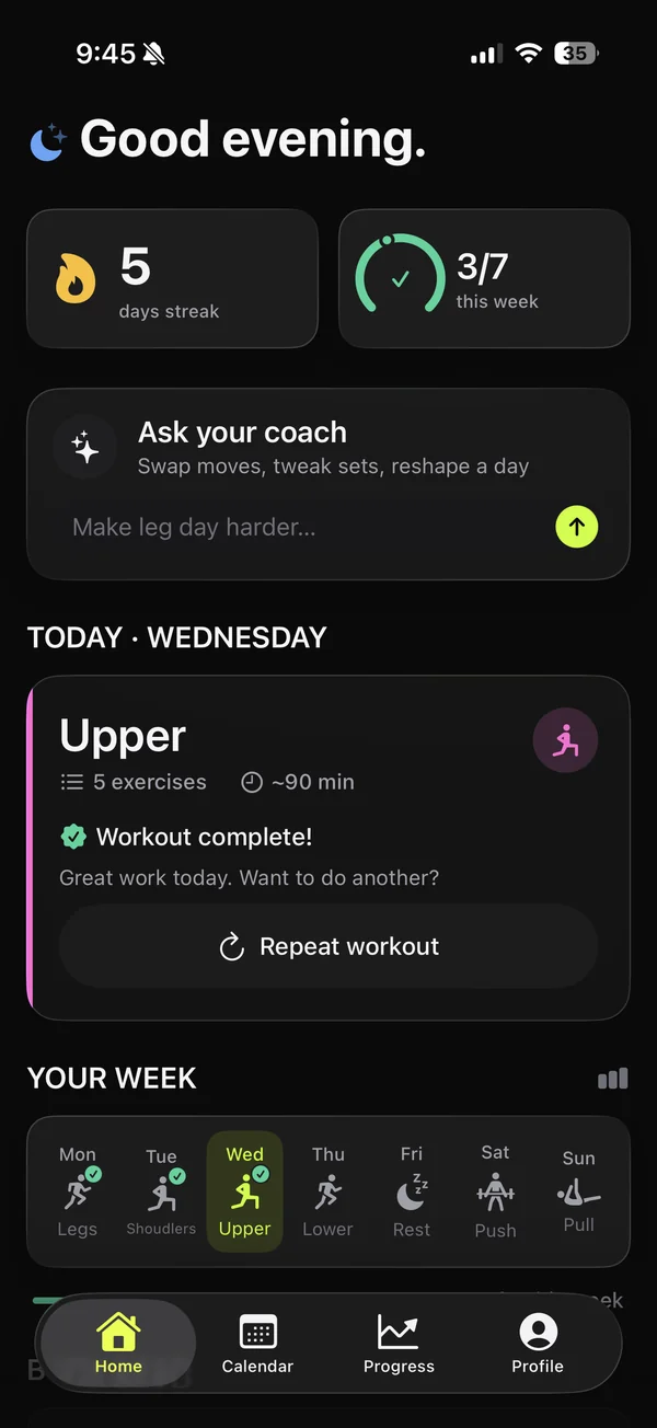 Adapt app screen
